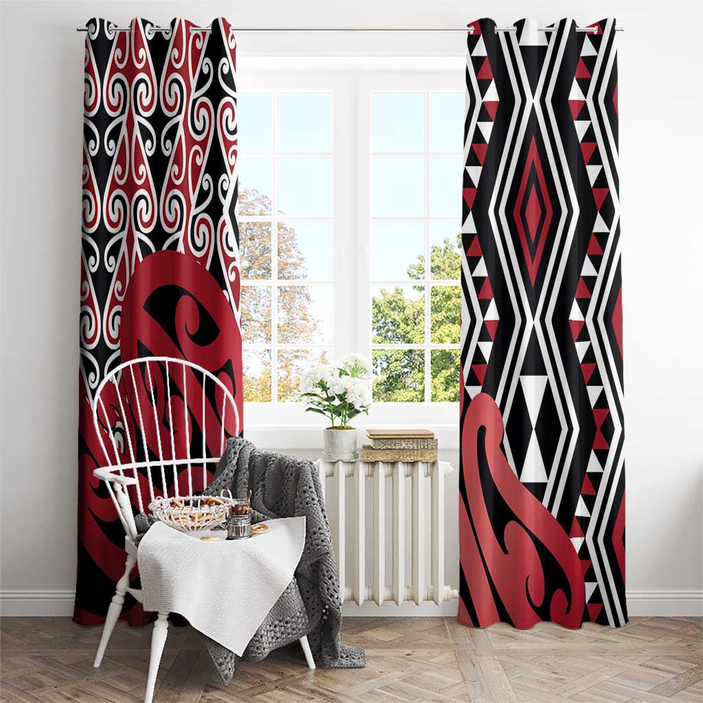 New Zealand Window Curtain Aotearoa Kowhaiwhai Mix Taniko Art - Red LT14 - Polynesian Pride