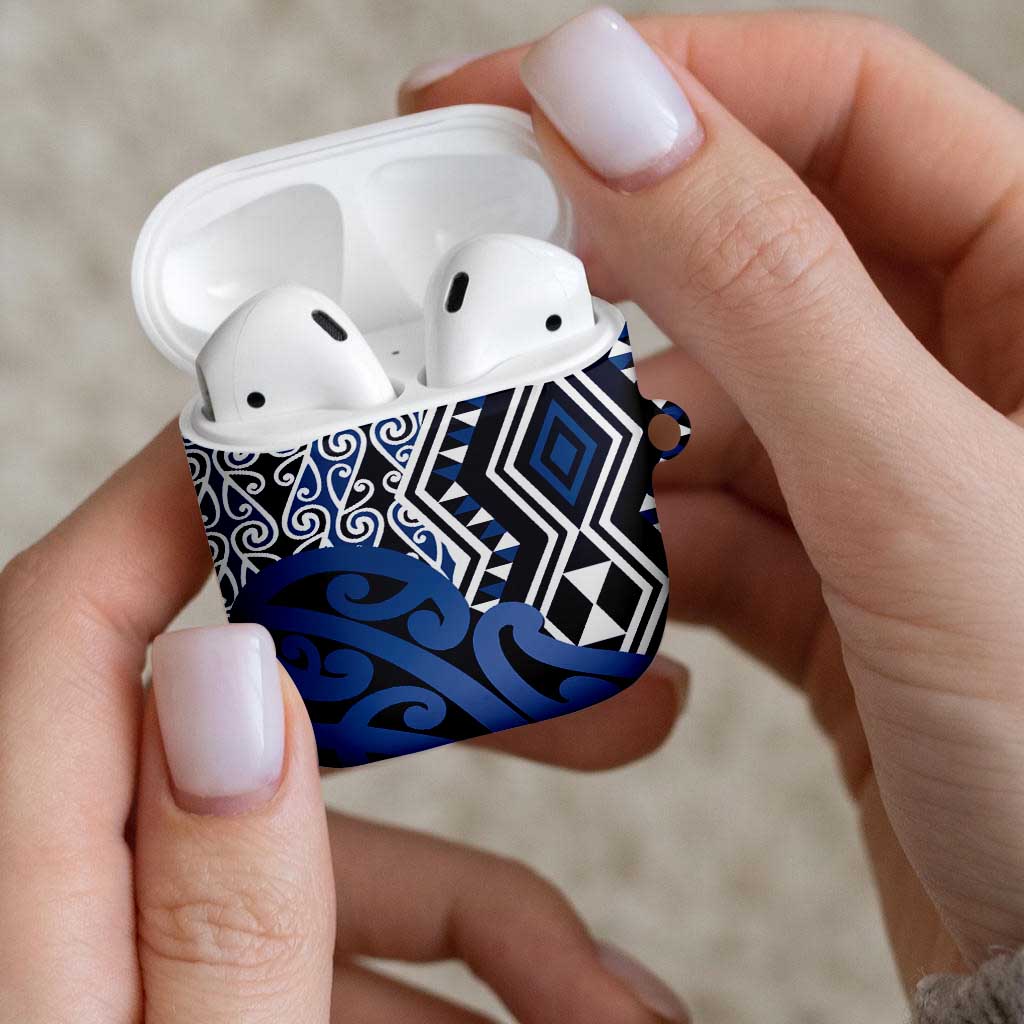 New Zealand AirPods Case Aotearoa Kowhaiwhai Mix Taniko Art - Blue - Polynesian Pride