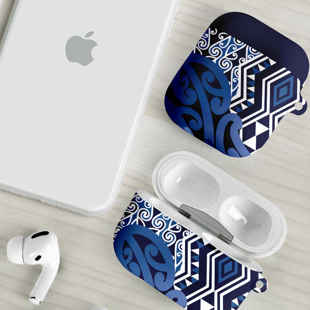 New Zealand AirPods Case Aotearoa Kowhaiwhai Mix Taniko Art - Blue - Polynesian Pride