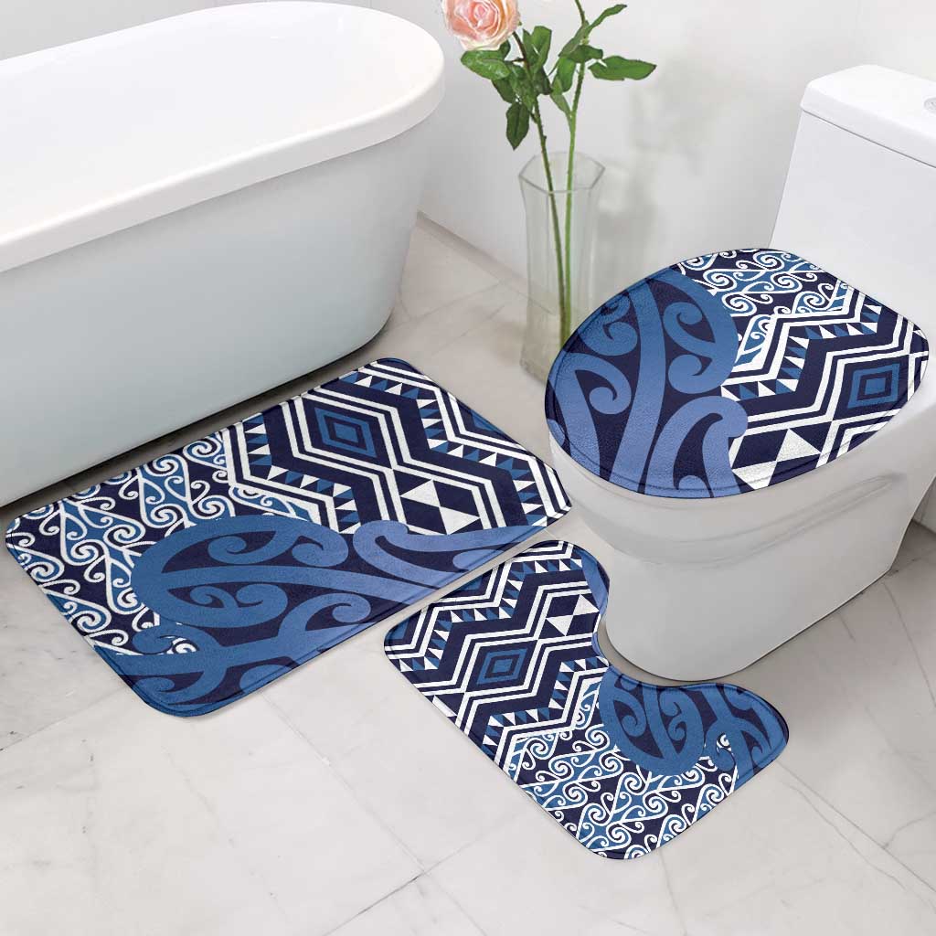 New Zealand Bathroom Set Aotearoa Kowhaiwhai Mix Taniko Art - Blue - Polynesian Pride