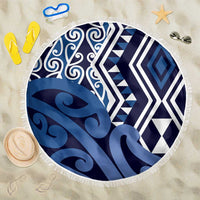 New Zealand Beach Blanket Aotearoa Kowhaiwhai Mix Taniko Art - Blue LT14 One Size 150cm Blue - Polynesian Pride