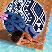 New Zealand Beach Blanket Aotearoa Kowhaiwhai Mix Taniko Art - Blue LT14 - Polynesian Pride