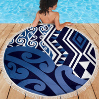 New Zealand Beach Blanket Aotearoa Kowhaiwhai Mix Taniko Art - Blue LT14 - Polynesian Pride