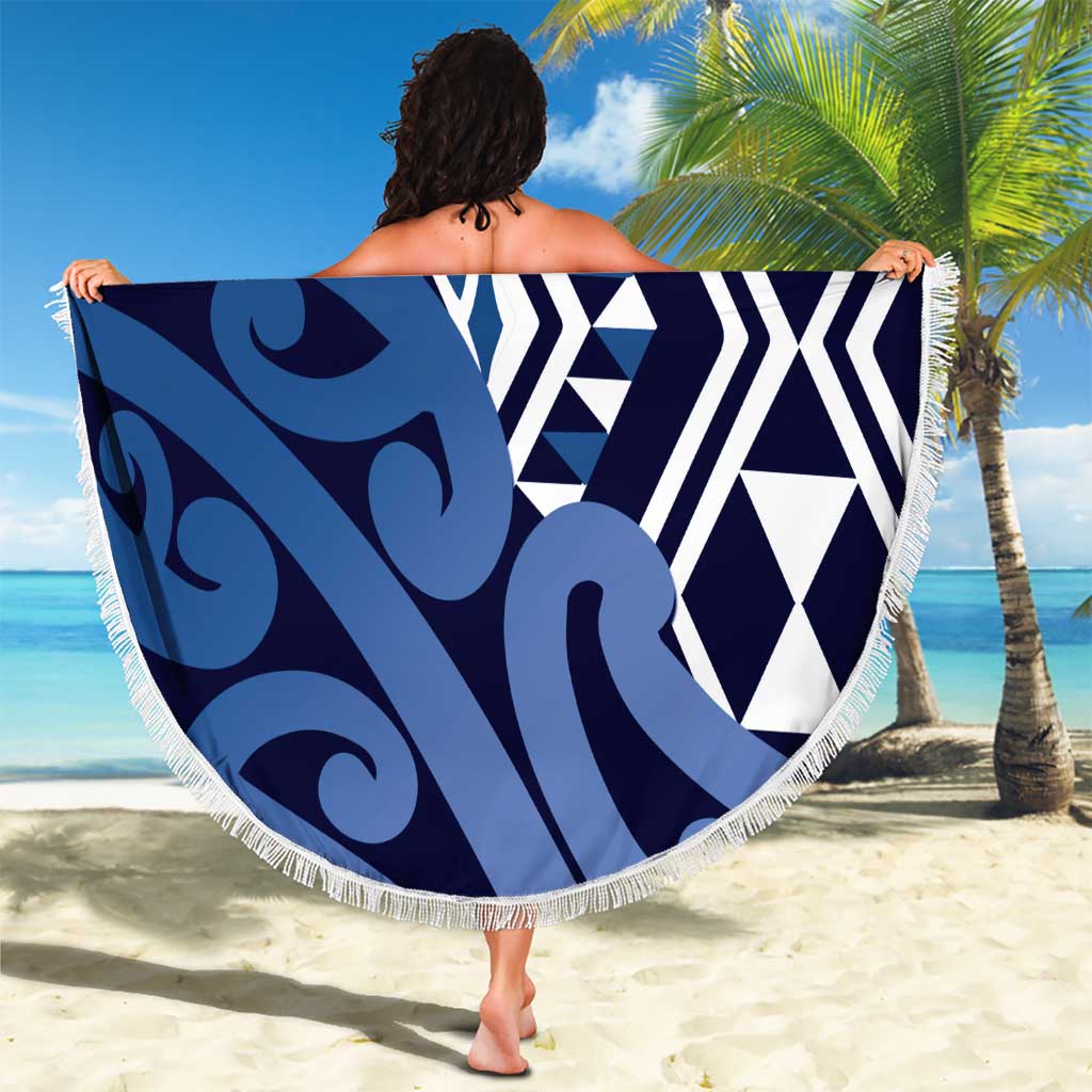 New Zealand Beach Blanket Aotearoa Kowhaiwhai Mix Taniko Art - Blue LT14 - Polynesian Pride