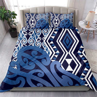 New Zealand Bedding Set Aotearoa Kowhaiwhai Mix Taniko Art - Blue