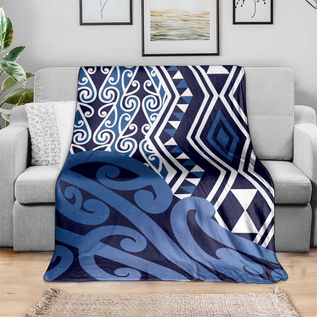 New Zealand Blanket Aotearoa Kowhaiwhai Mix Taniko Art - Blue LT14 - Polynesian Pride