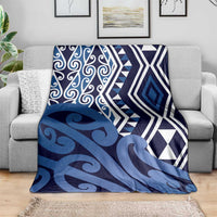 New Zealand Blanket Aotearoa Kowhaiwhai Mix Taniko Art - Blue LT14 - Polynesian Pride