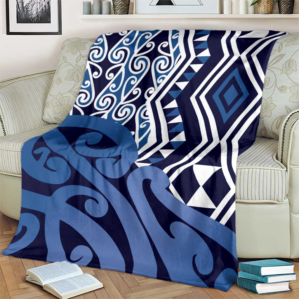 New Zealand Blanket Aotearoa Kowhaiwhai Mix Taniko Art - Blue LT14 - Polynesian Pride