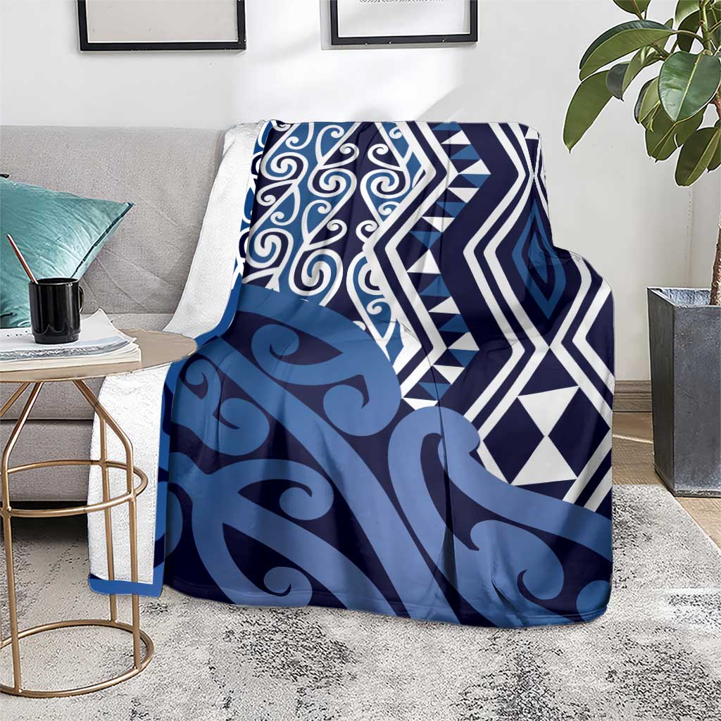 New Zealand Blanket Aotearoa Kowhaiwhai Mix Taniko Art - Blue LT14 - Polynesian Pride