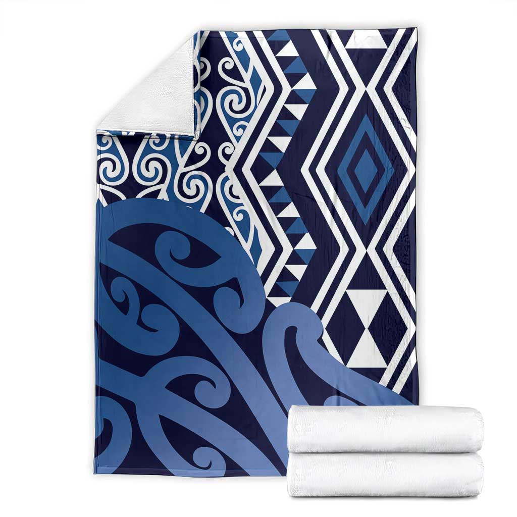 New Zealand Blanket Aotearoa Kowhaiwhai Mix Taniko Art - Blue LT14 - Polynesian Pride