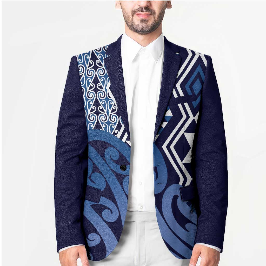 New Zealand Blazer Aotearoa Kowhaiwhai Mix Taniko Art - Blue - Polynesian Pride