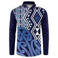New Zealand Button Sweatshirt Aotearoa Kowhaiwhai Mix Taniko Art - Blue LT14 Blue - Polynesian Pride