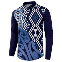 New Zealand Button Sweatshirt Aotearoa Kowhaiwhai Mix Taniko Art - Blue LT14 - Polynesian Pride