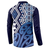 New Zealand Button Sweatshirt Aotearoa Kowhaiwhai Mix Taniko Art - Blue LT14 - Polynesian Pride