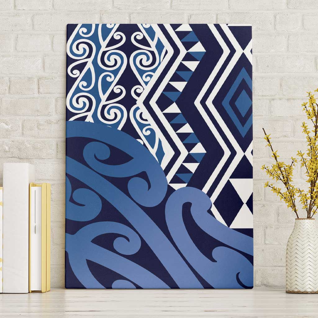 New Zealand Canvas Wall Art Aotearoa Kowhaiwhai Mix Taniko Art - Blue LT14 Without Frame Blue - Polynesian Pride