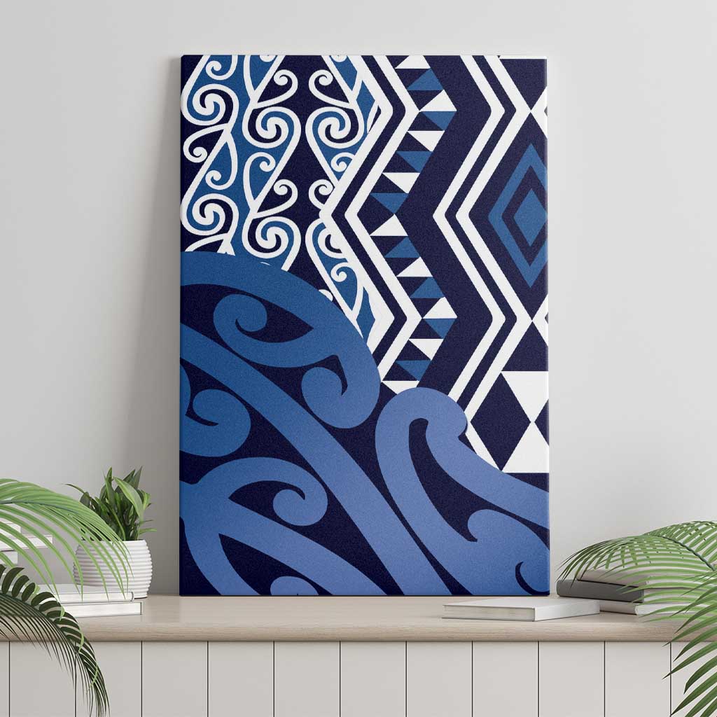 New Zealand Canvas Wall Art Aotearoa Kowhaiwhai Mix Taniko Art - Blue LT14 - Polynesian Pride