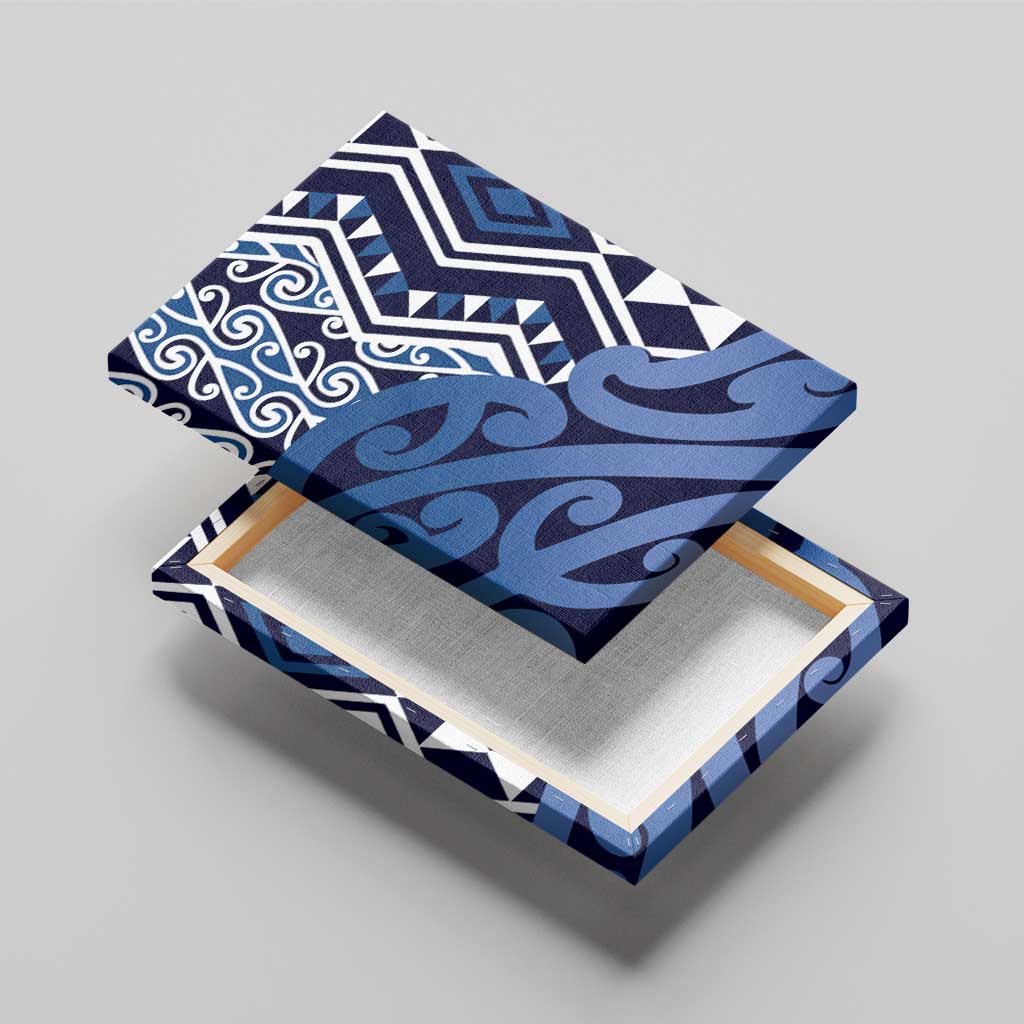 New Zealand Canvas Wall Art Aotearoa Kowhaiwhai Mix Taniko Art - Blue LT14 - Polynesian Pride