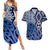 New Zealand Couples Matching Summer Maxi Dress and Hawaiian Shirt Aotearoa Kowhaiwhai Mix Taniko Art - Blue