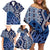 New Zealand Family Matching Off Shoulder Short Dress and Hawaiian Shirt Aotearoa Kowhaiwhai Mix Taniko Art - Blue