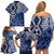 New Zealand Family Matching Off Shoulder Short Dress and Hawaiian Shirt Aotearoa Kowhaiwhai Mix Taniko Art - Blue