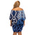 New Zealand Family Matching Off Shoulder Short Dress and Hawaiian Shirt Aotearoa Kowhaiwhai Mix Taniko Art - Blue