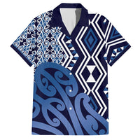 New Zealand Hawaiian Shirt Aotearoa Kowhaiwhai Mix Taniko Art - Blue LT14 Blue - Polynesian Pride