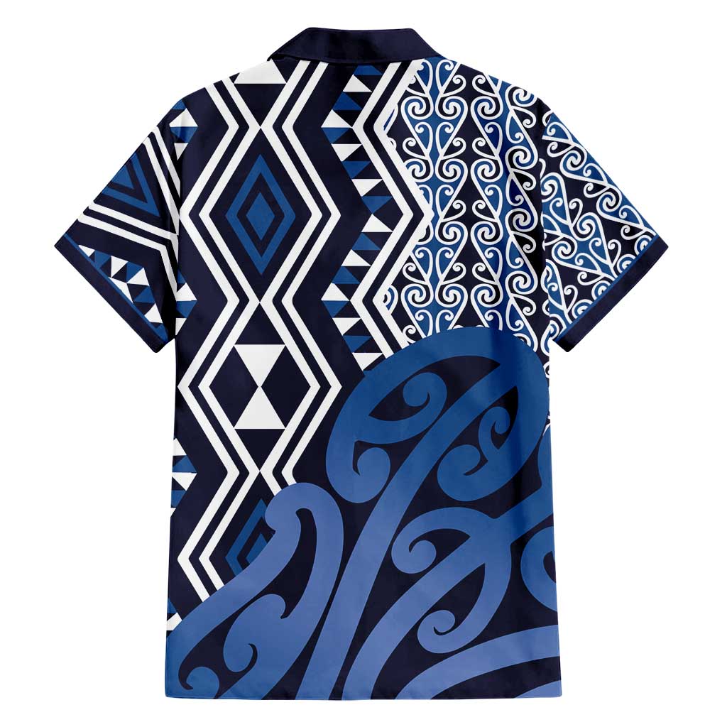 New Zealand Hawaiian Shirt Aotearoa Kowhaiwhai Mix Taniko Art - Blue LT14 - Polynesian Pride