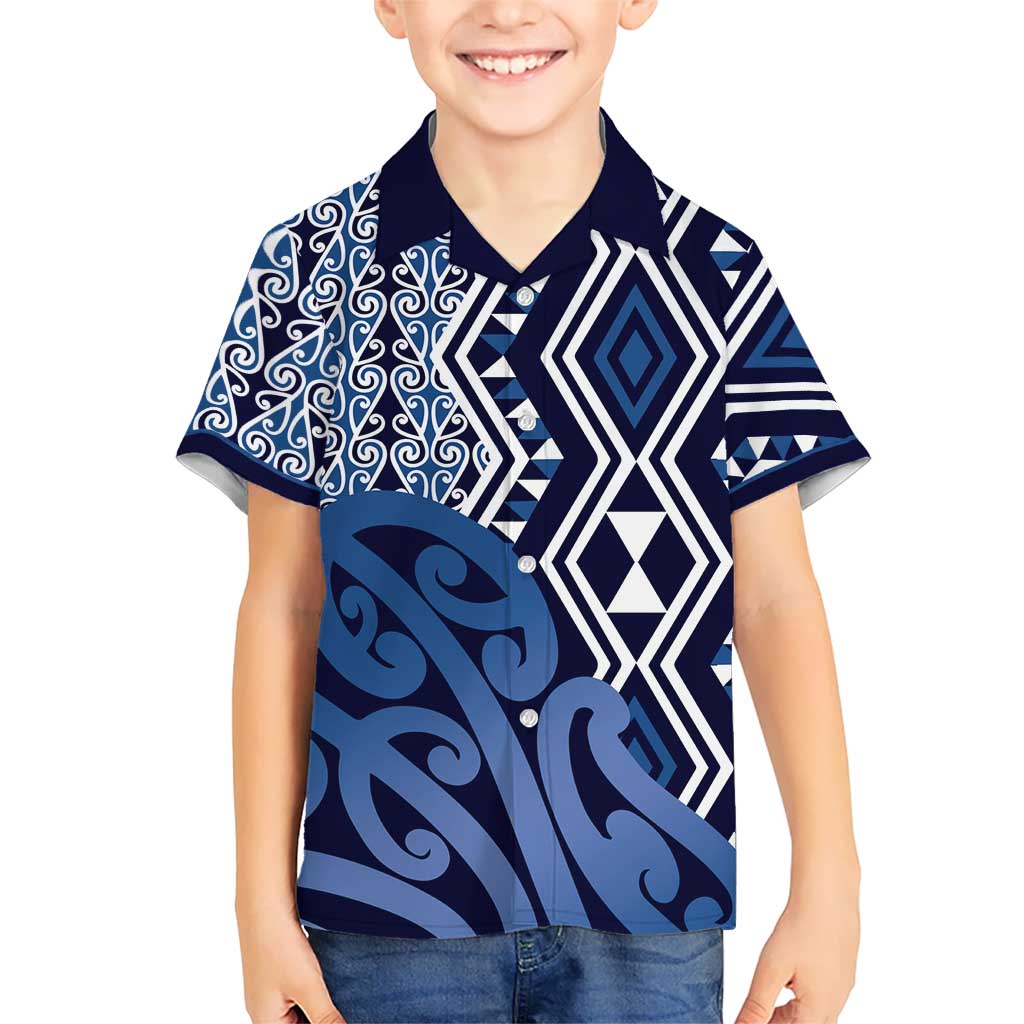 New Zealand Hawaiian Shirt Aotearoa Kowhaiwhai Mix Taniko Art - Blue LT14 - Polynesian Pride