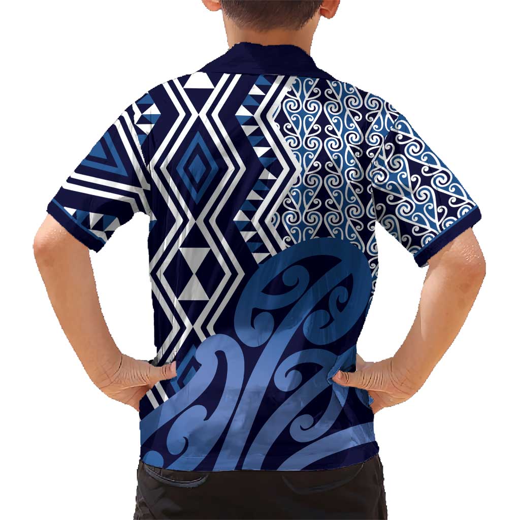 New Zealand Hawaiian Shirt Aotearoa Kowhaiwhai Mix Taniko Art - Blue LT14 - Polynesian Pride