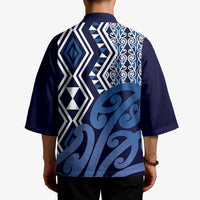 New Zealand Kimono Aotearoa Kowhaiwhai Mix Taniko Art - Blue - Polynesian Pride