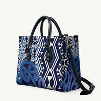 New Zealand Leather Bag Aotearoa Kowhaiwhai Mix Taniko Art - Blue - Polynesian Pride