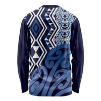 New Zealand Long Sleeve Shirt Aotearoa Kowhaiwhai Mix Taniko Art - Blue