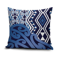 New Zealand Pillow Cover Aotearoa Kowhaiwhai Mix Taniko Art - Blue - Polynesian Pride