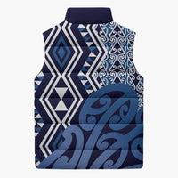 New Zealand Sleeveless Puffer Jacket Aotearoa Kowhaiwhai Mix Taniko Art - Blue - Polynesian Pride