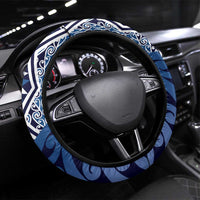 New Zealand Steering Wheel Cover Aotearoa Kowhaiwhai Mix Taniko Art - Blue LT14 Universal Fit Blue - Polynesian Pride