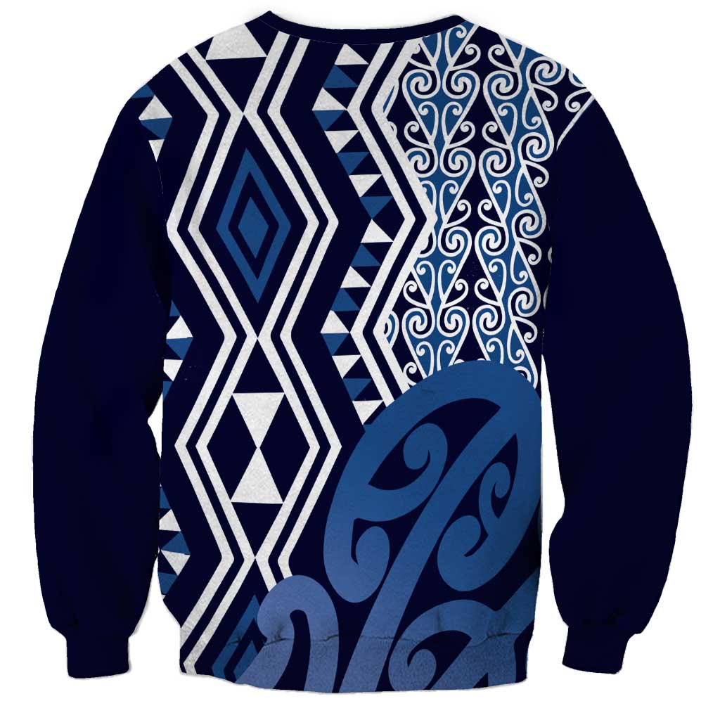 New Zealand Sweatshirt Aotearoa Kowhaiwhai Mix Taniko Art - Blue LT14 - Polynesian Pride