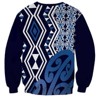 New Zealand Sweatshirt Aotearoa Kowhaiwhai Mix Taniko Art - Blue LT14 - Polynesian Pride