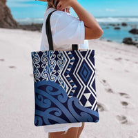 New Zealand Tote Bag Aotearoa Kowhaiwhai Mix Taniko Art - Blue - Polynesian Pride