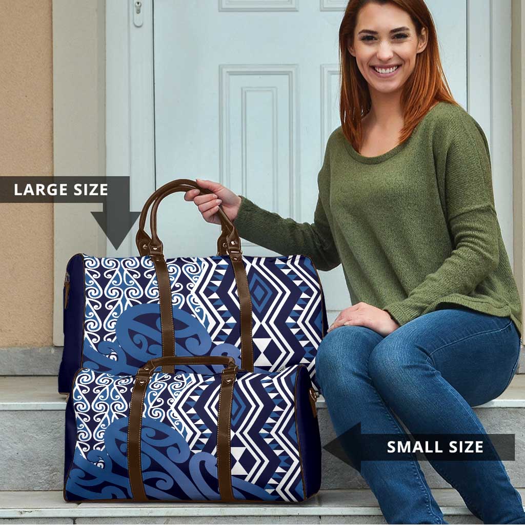 New Zealand Travel Bag Aotearoa Kowhaiwhai Mix Taniko Art - Blue - Polynesian Pride
