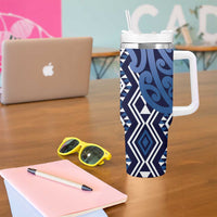 New Zealand Tumbler With Handle Aotearoa Kowhaiwhai Mix Taniko Art - Blue LT14 - Polynesian Pride