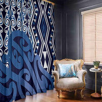 New Zealand Window Curtain Aotearoa Kowhaiwhai Mix Taniko Art - Blue LT14 - Polynesian Pride