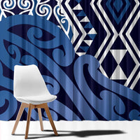 New Zealand Window Curtain Aotearoa Kowhaiwhai Mix Taniko Art - Blue LT14 - Polynesian Pride