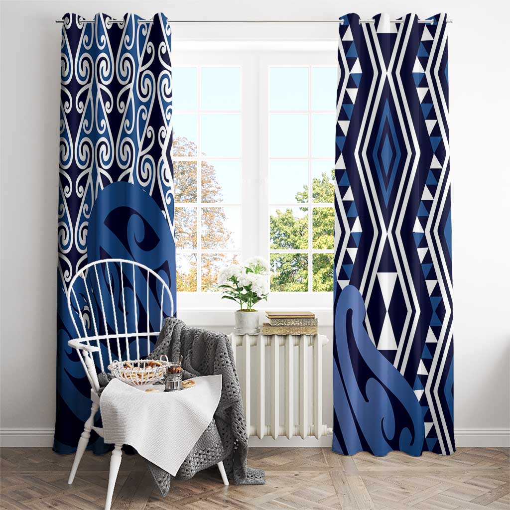 New Zealand Window Curtain Aotearoa Kowhaiwhai Mix Taniko Art - Blue LT14 - Polynesian Pride