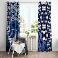 New Zealand Window Curtain Aotearoa Kowhaiwhai Mix Taniko Art - Blue LT14 - Polynesian Pride