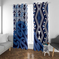 New Zealand Window Curtain Aotearoa Kowhaiwhai Mix Taniko Art - Blue LT14 With Grommets Blue - Polynesian Pride