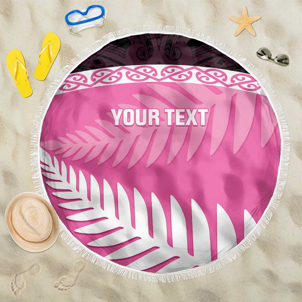 Custom New Zealand Aotearoa Cricket Beach Blanket Go White Silver Fern LT14 One Size 150cm Pink - Polynesian Pride
