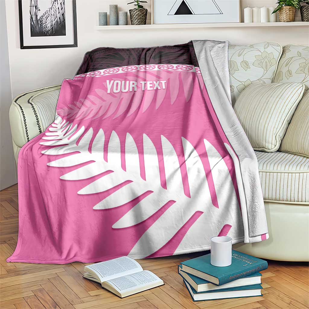 Custom New Zealand Aotearoa Cricket Blanket Go White Silver Fern LT14 Pink - Polynesian Pride