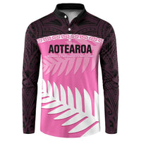 Custom New Zealand Aotearoa Cricket Button Sweatshirt Go White Silver Fern LT14 Pink - Polynesian Pride