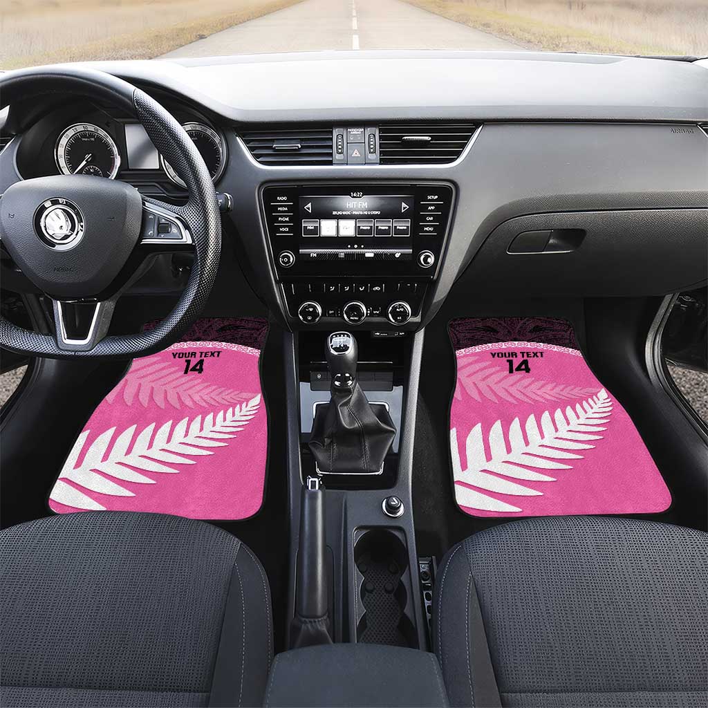 Custom New Zealand Aotearoa Cricket Car Mats Go White Silver Fern LT14 Set 2pcs - Front Pink - Polynesian Pride