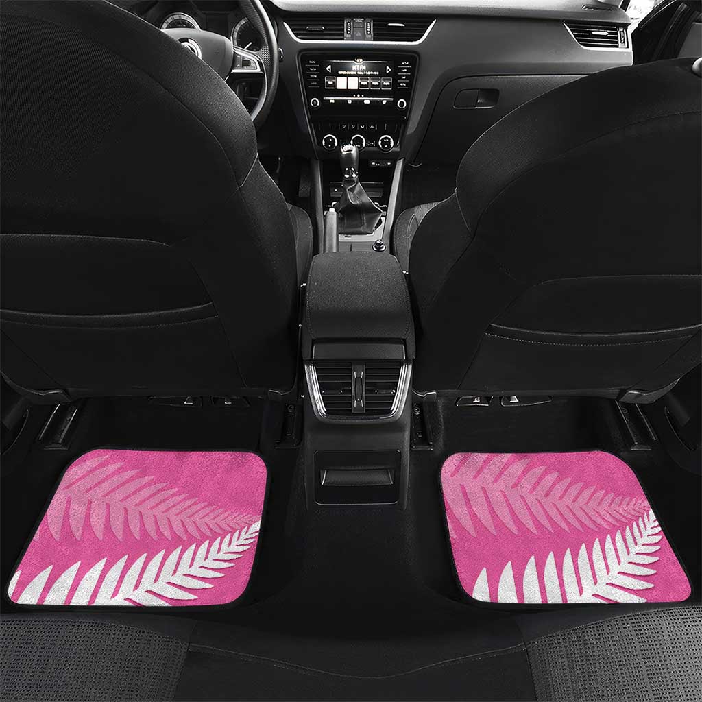 Custom New Zealand Aotearoa Cricket Car Mats Go White Silver Fern LT14 Set 2pcs - Back Pink - Polynesian Pride